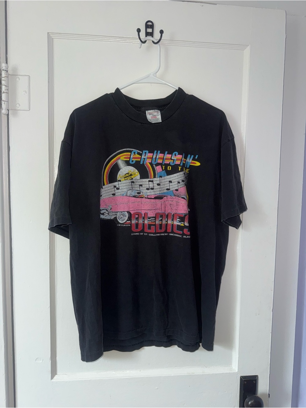 Fruit of the Loom BLACK Crewneck Tee *Cruising to the oldies, spring of 97”